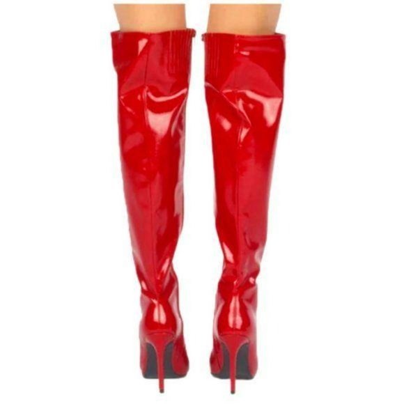 Red Patent Over The Knee Boots - Picture 6 of 6